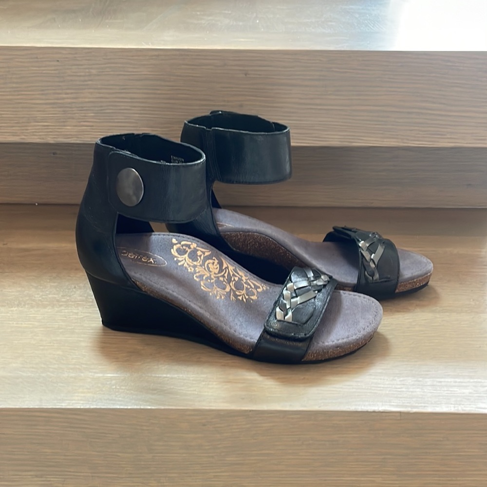 Aetrex Becca Ankle Strap Wedge in Black